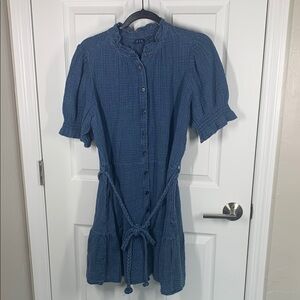 Gap gauzy cotton button front belted dress with puff sleeves size large